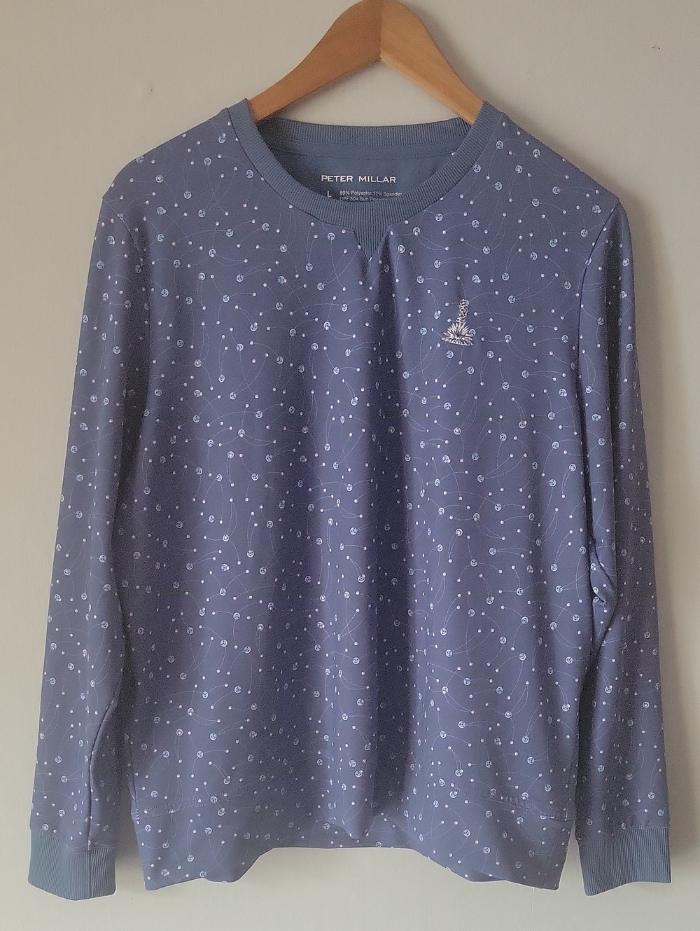 Peter Millar Dusty Blue Constellation Crewneck Pullover Golf Shirt